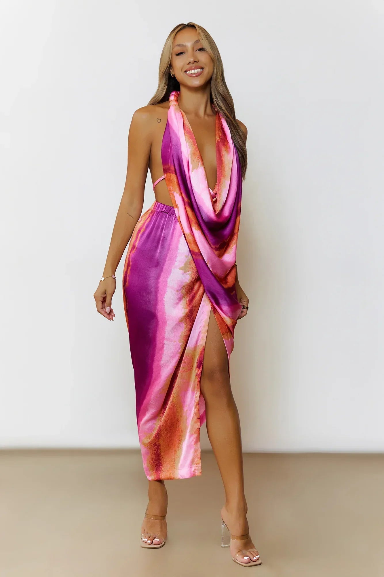 Ocean Mirage Halter Midi Dress Magenta