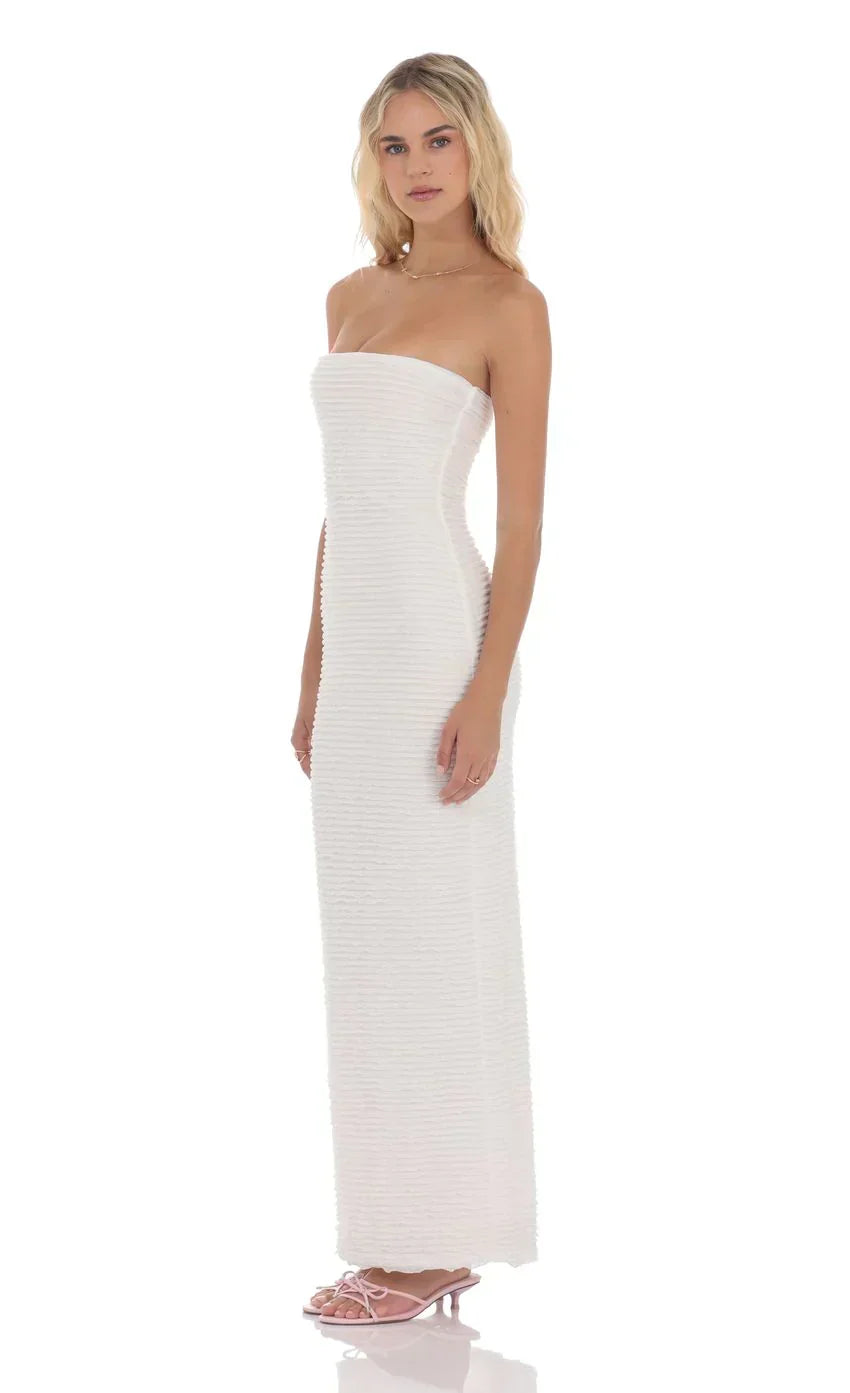 Roman Holiday Strapless Ruffle White Maxi Dress