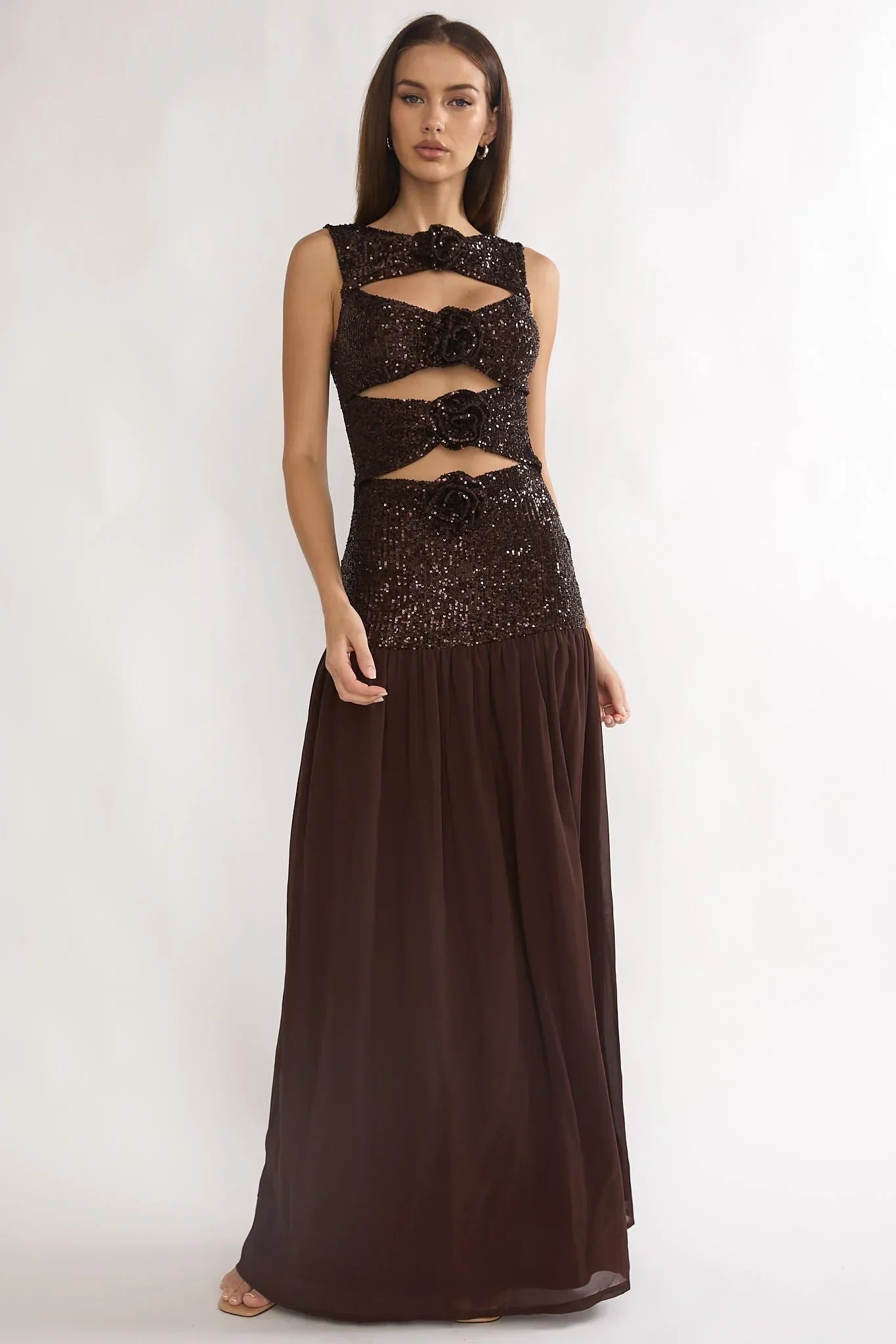 Dioris Sequin Maxi Dress Chocolate