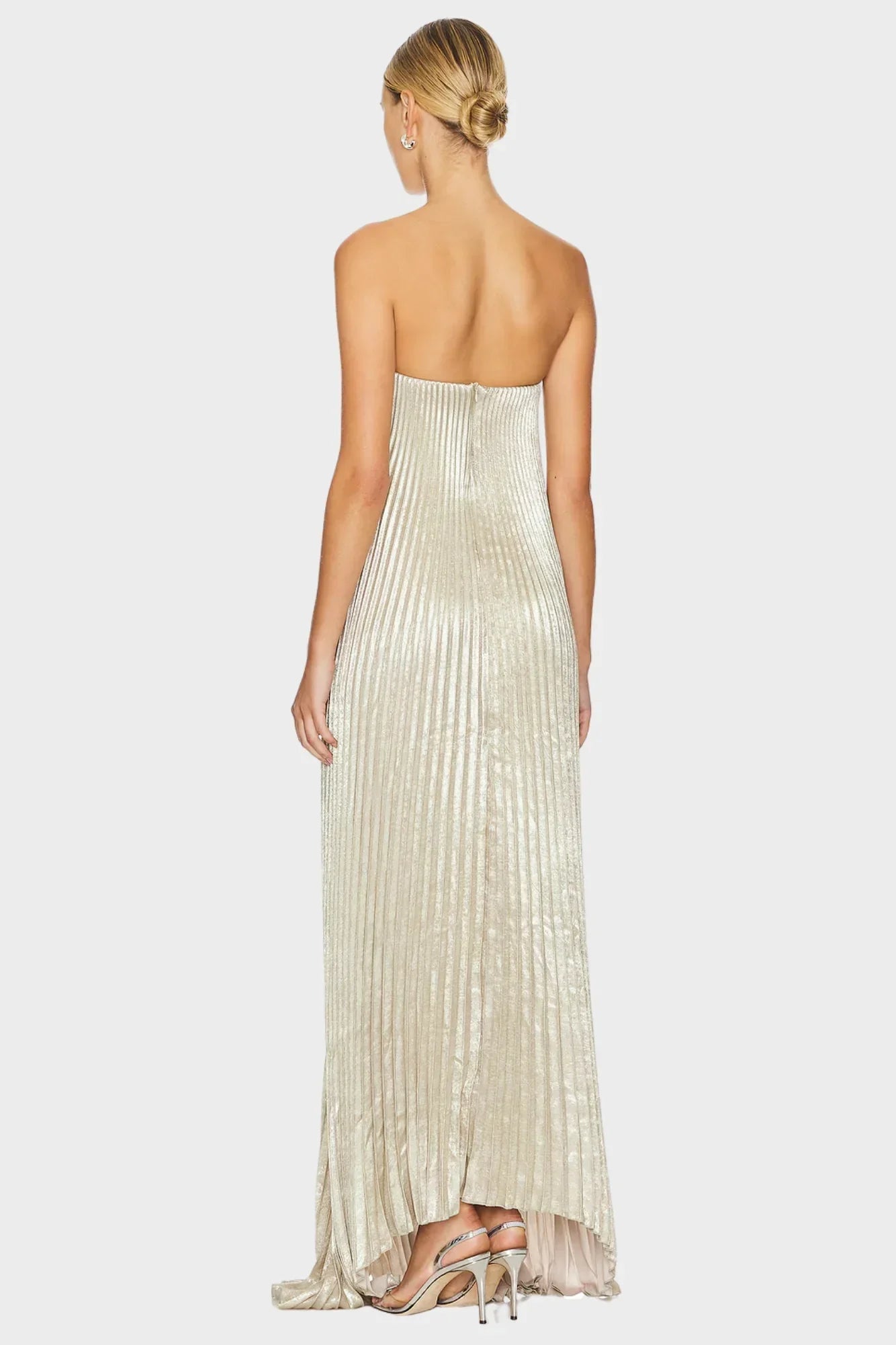 Duttini | Metallic Pleated Strapless Gown