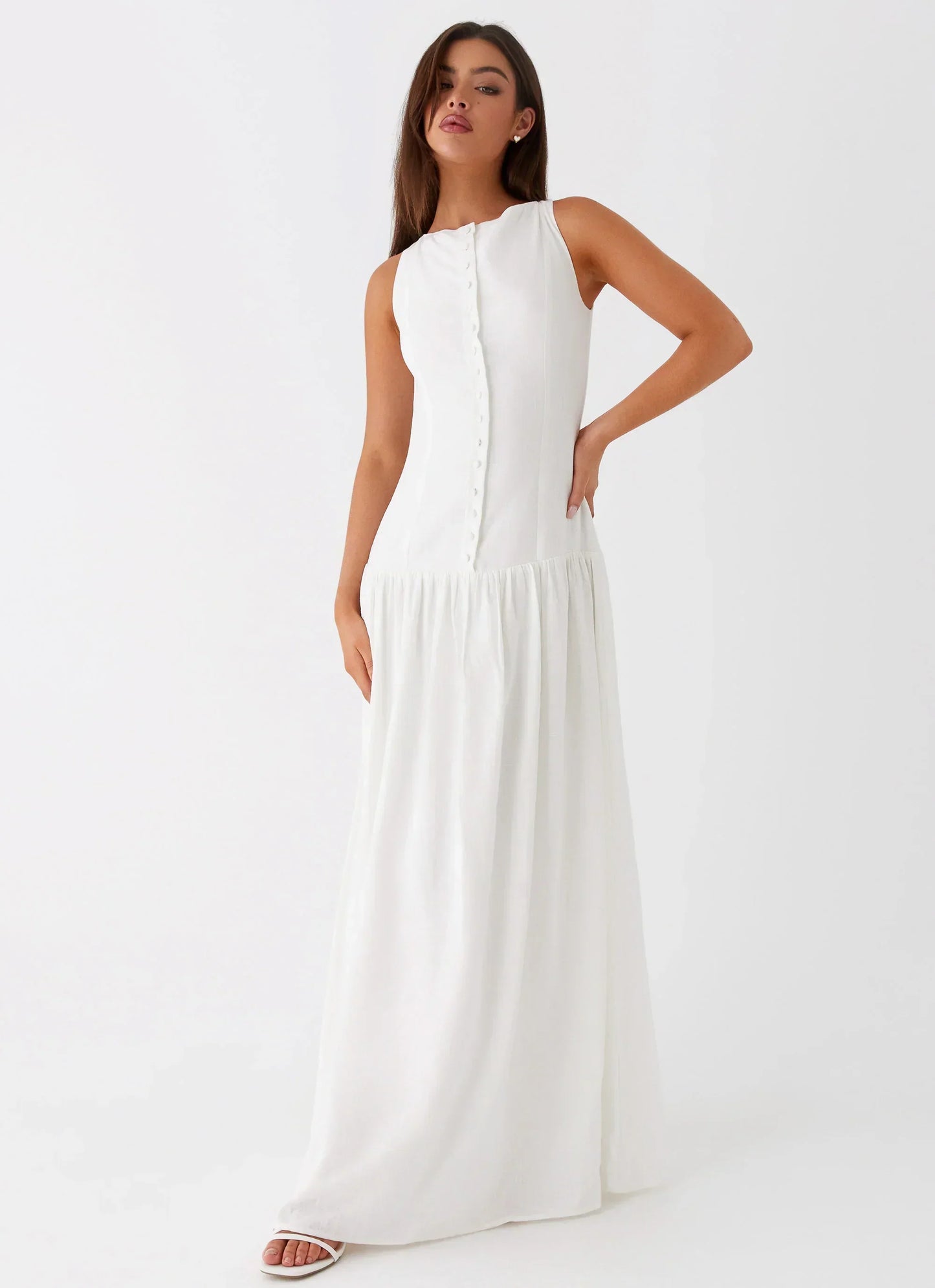 Meggie Linen Maxi Dress - White