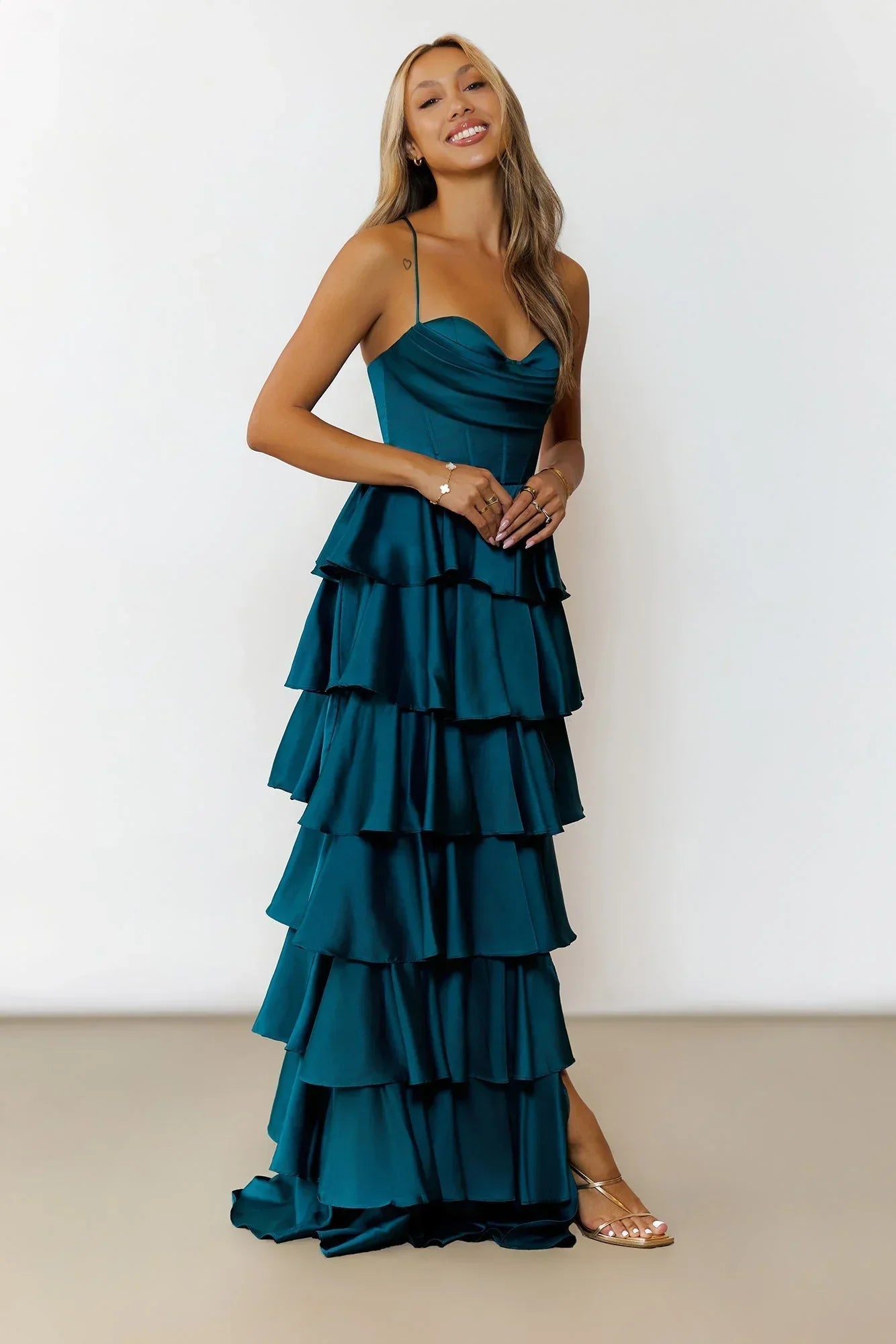 Emerald Satin Maxi Dress