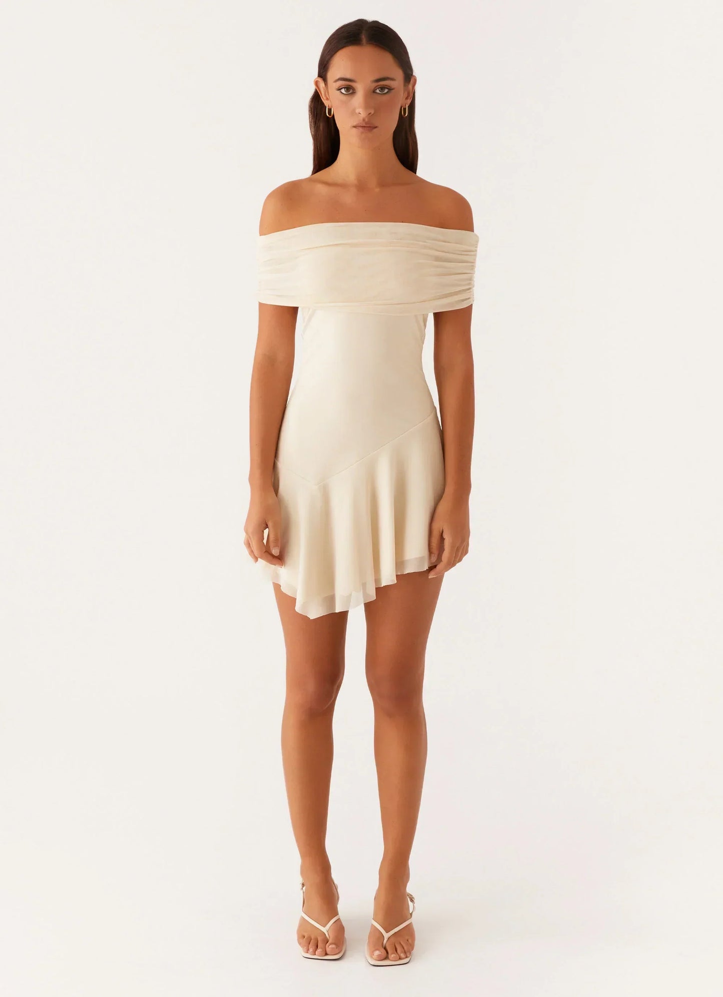 Finola Off Shoulder Mini Dress - Pastel Yellow
