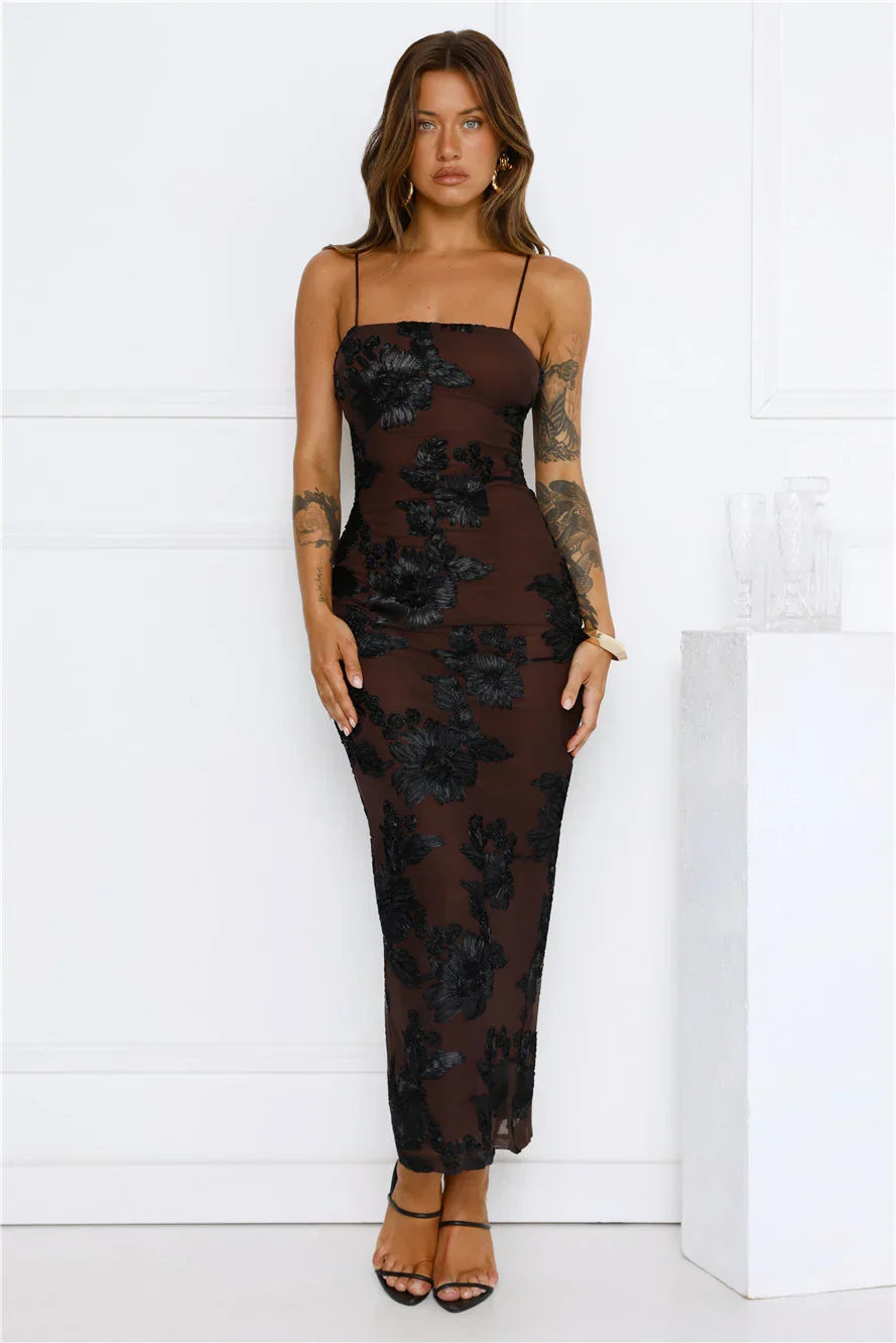 Estelle Mesh Maxi Dress Brown
