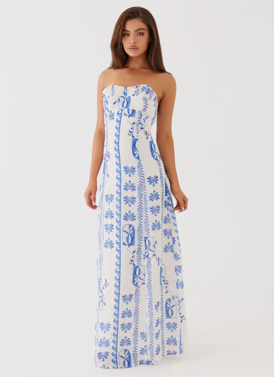 Tayla Linen Maxi Dress - Floral Wave