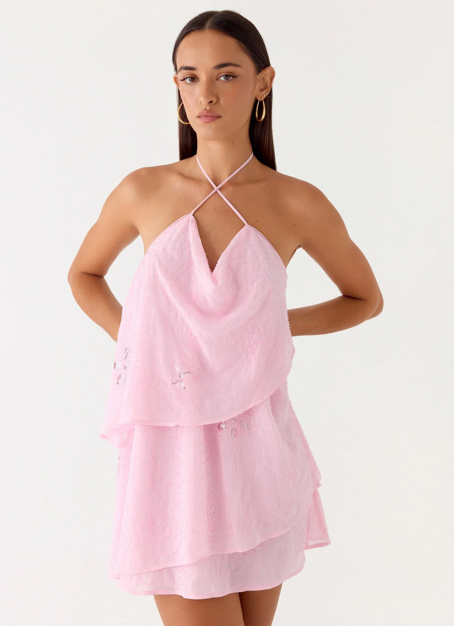 On The Go Beaded Mini Dress Pink