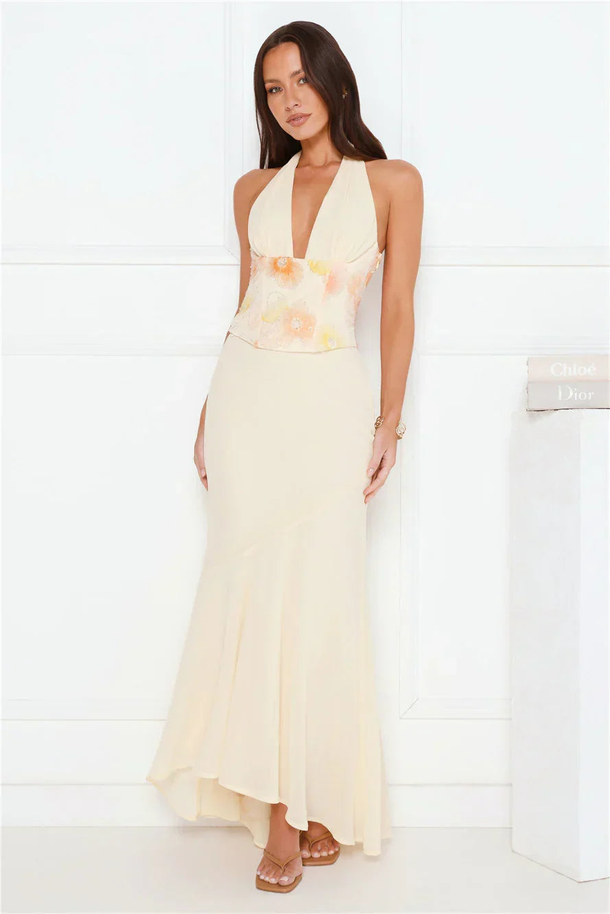 Silver Lining Love Halter Maxi Dress Yellow