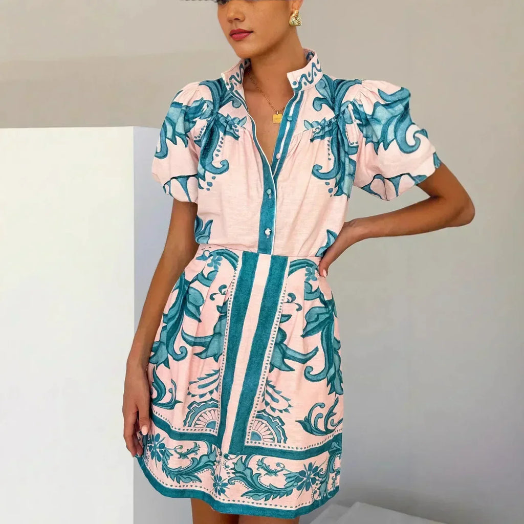 Duttini | Linen Floral Cocktail Dress Set (Top & Skirt)