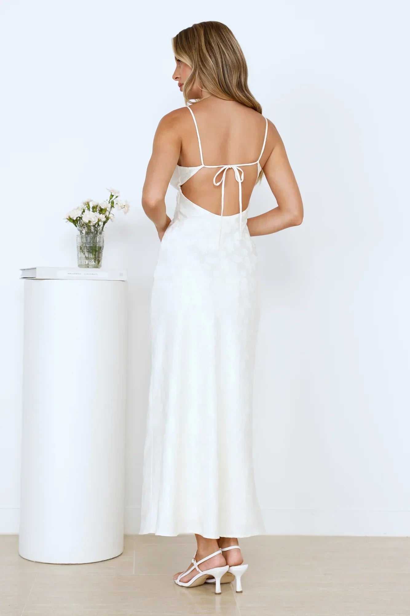 Floral Kiss Satin Maxi Dress Beige