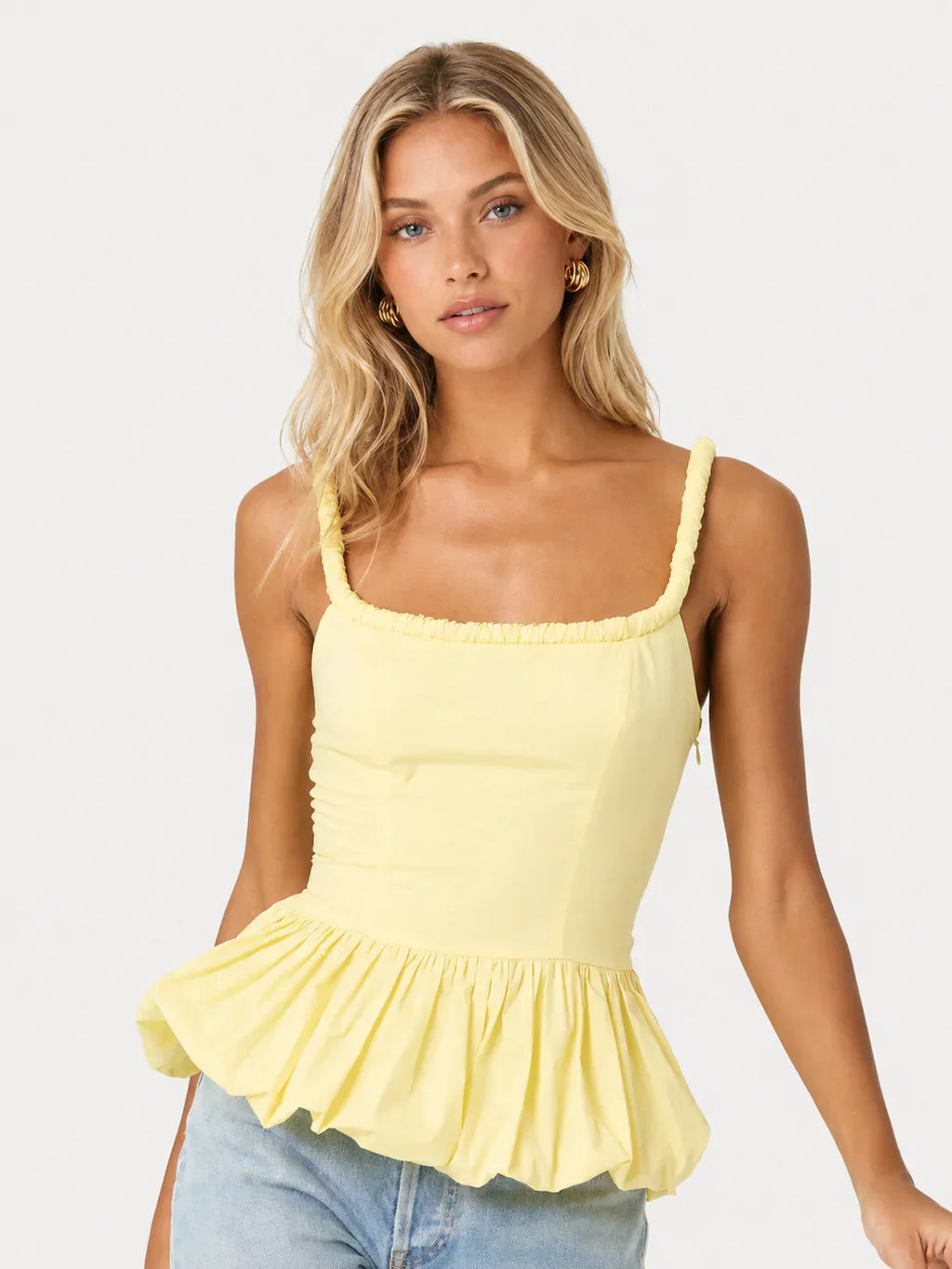Sleeveless Bubble Hem Peplum Top