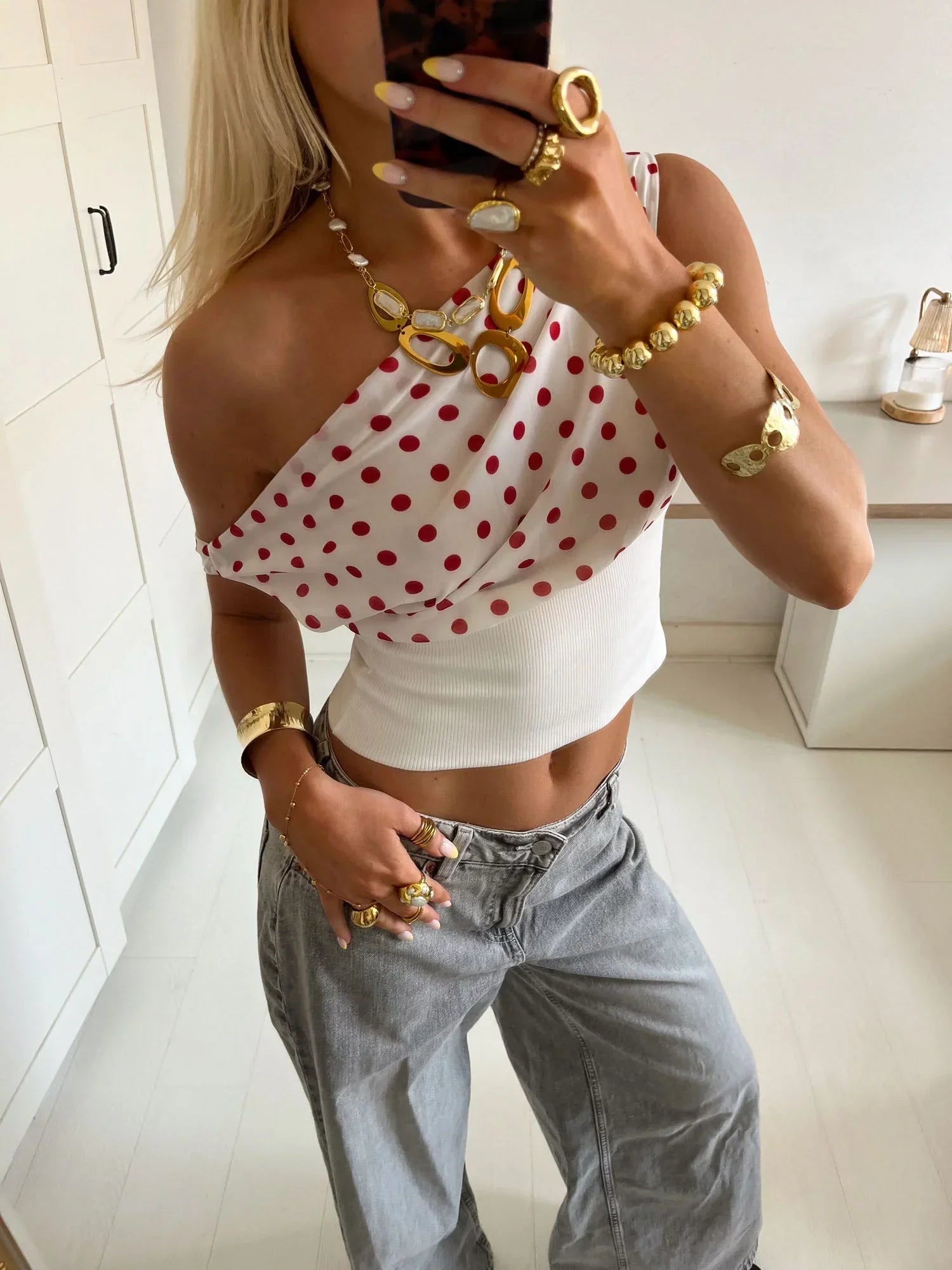 Sienna Draped Polka Dot Crop Top