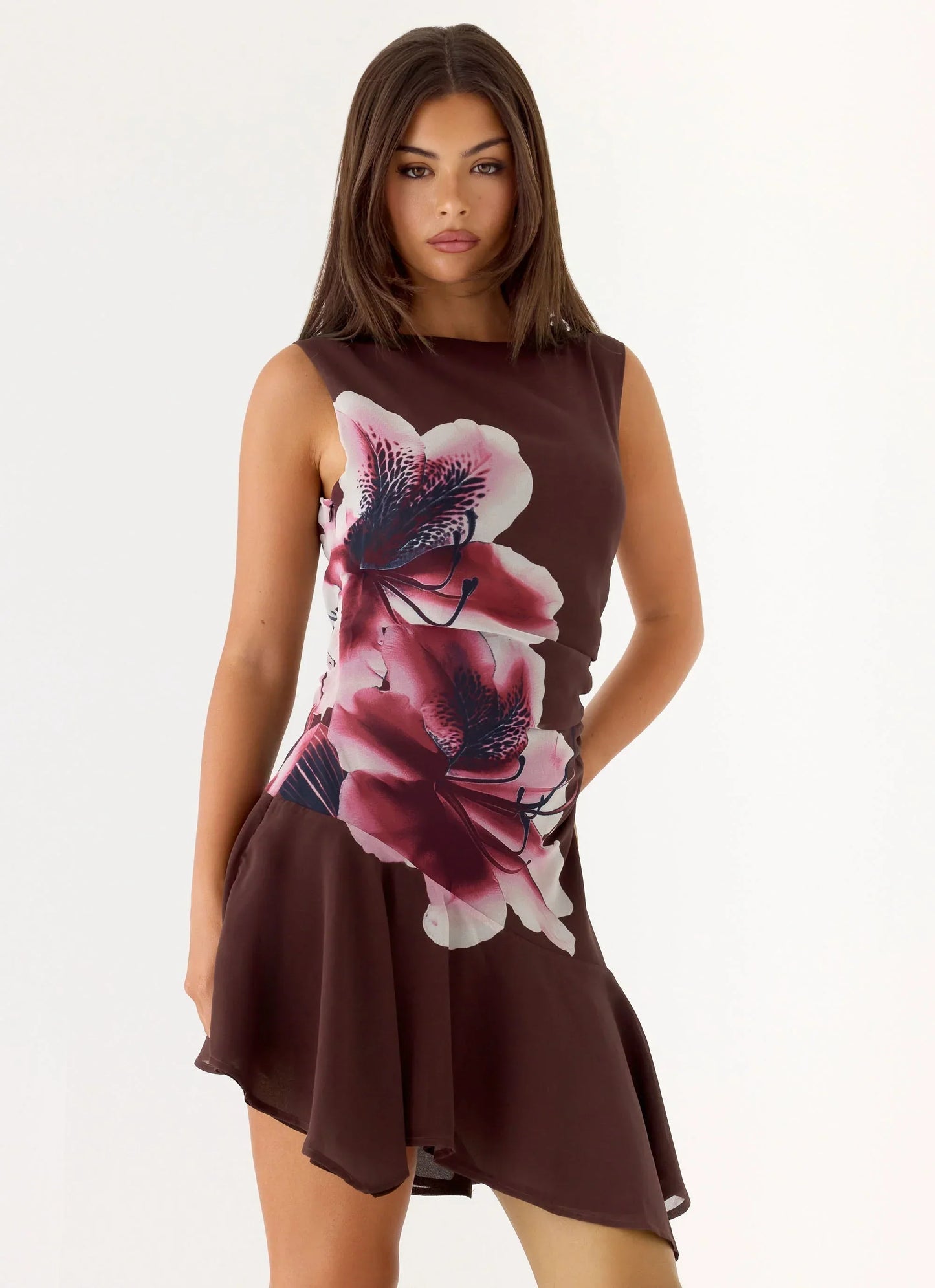 Maris Asymmetrical Mini Dress Burgundy