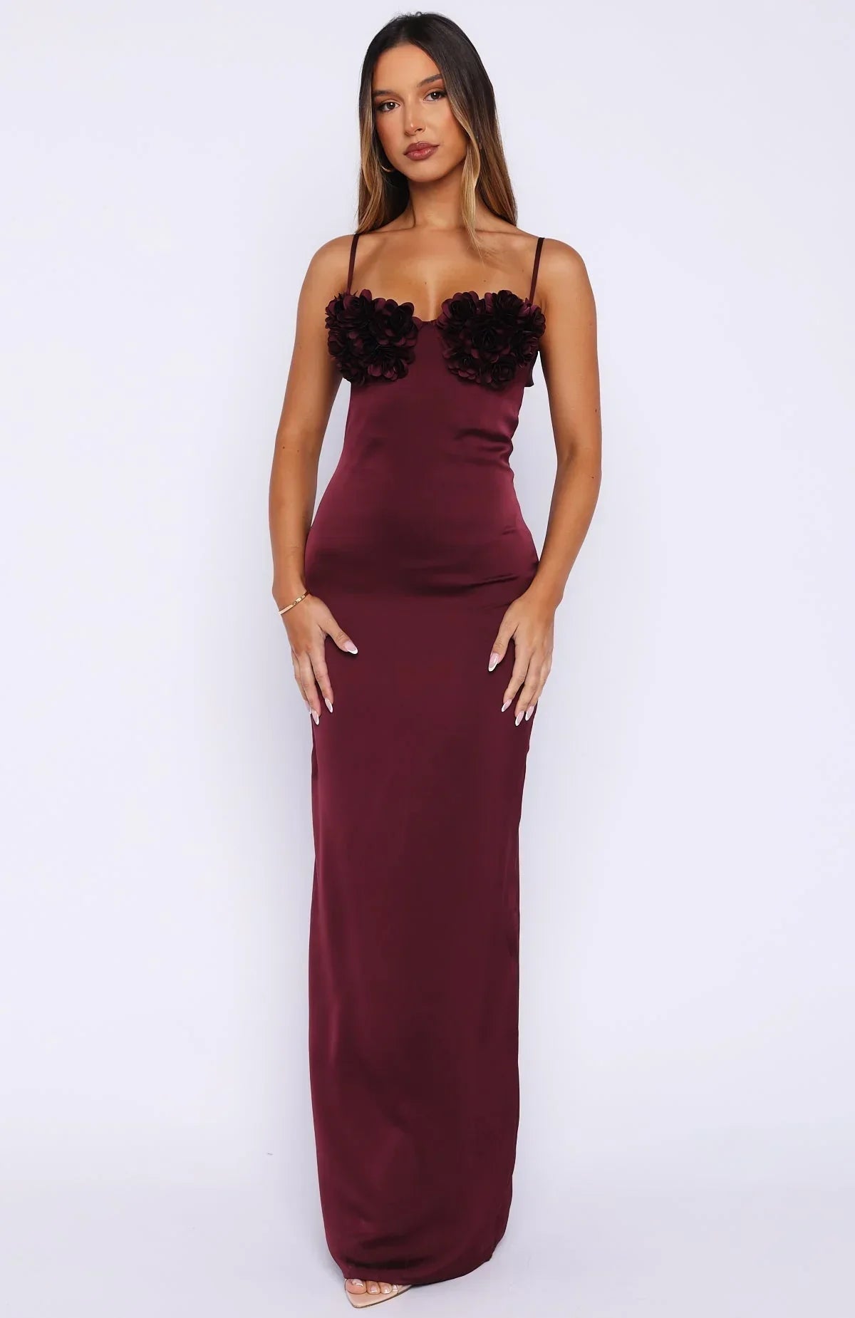 Burgundy Petal Maxi Dress