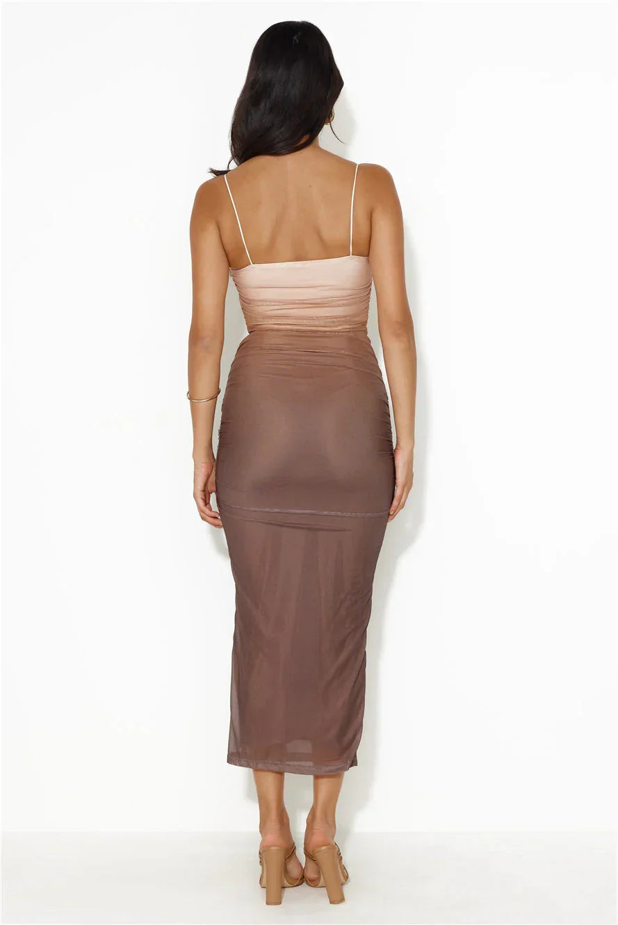 Ombra Mesh Midi Dress Brown
