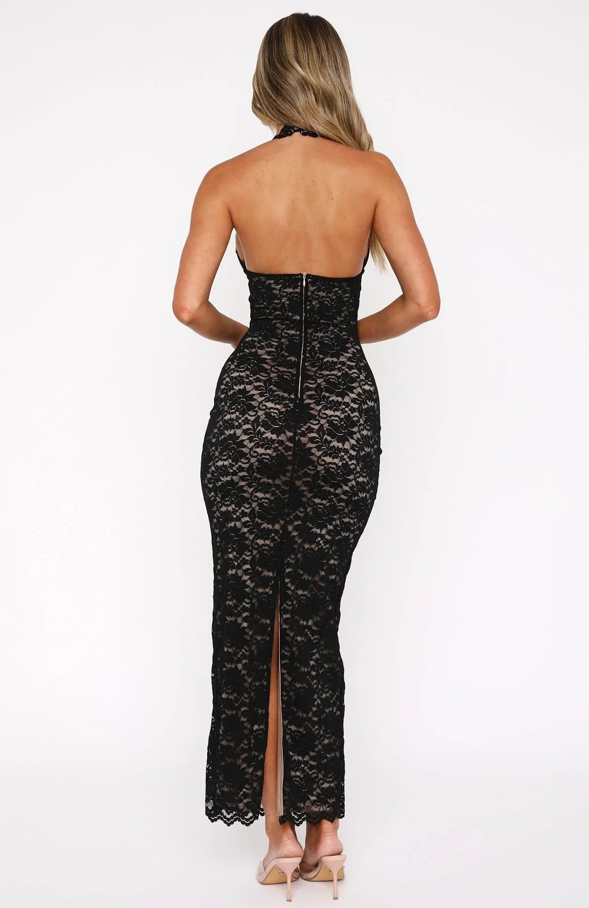 Noir Elegance Lace Maxi Dress