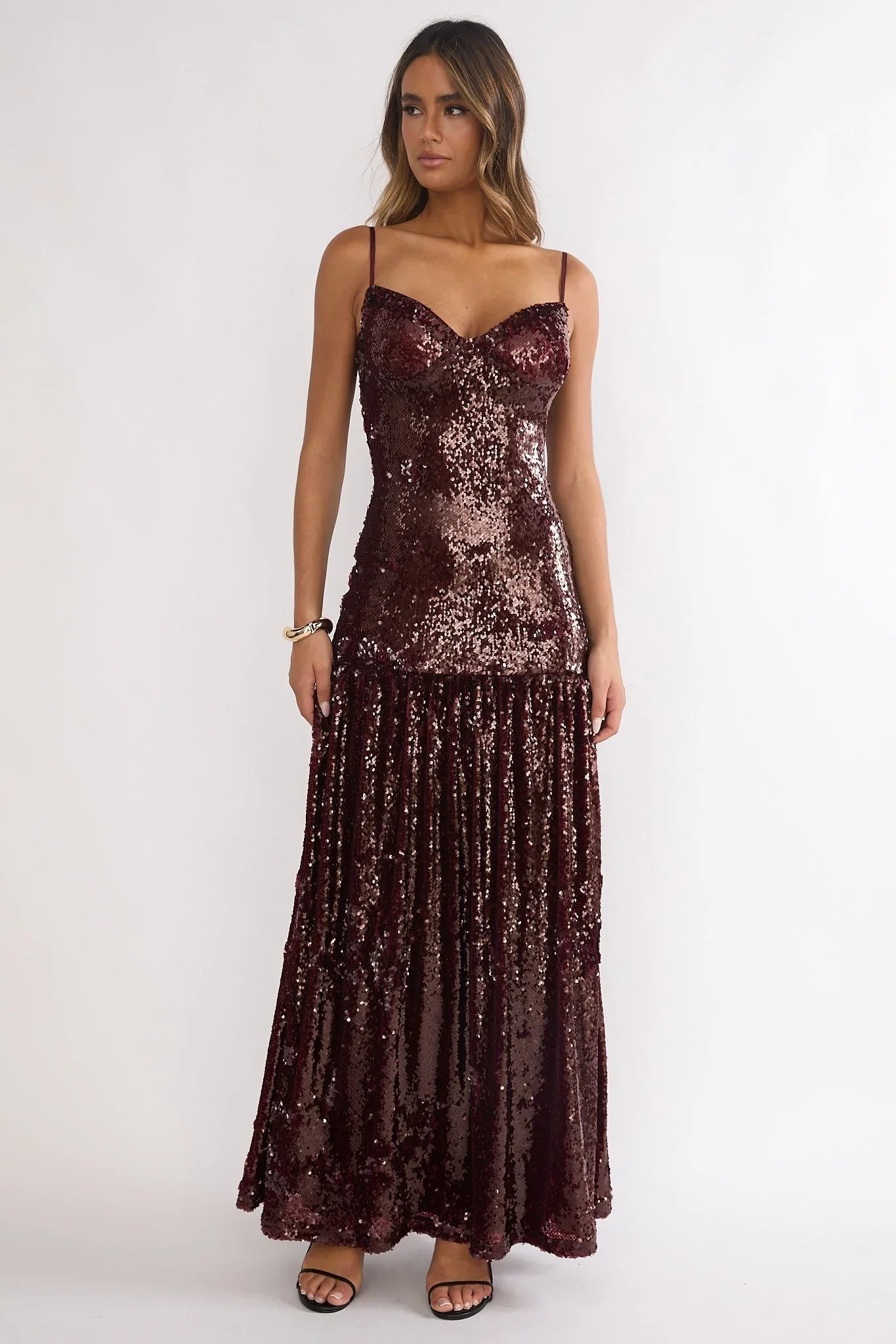 Miller Sequin Maxi Dress Burgundy