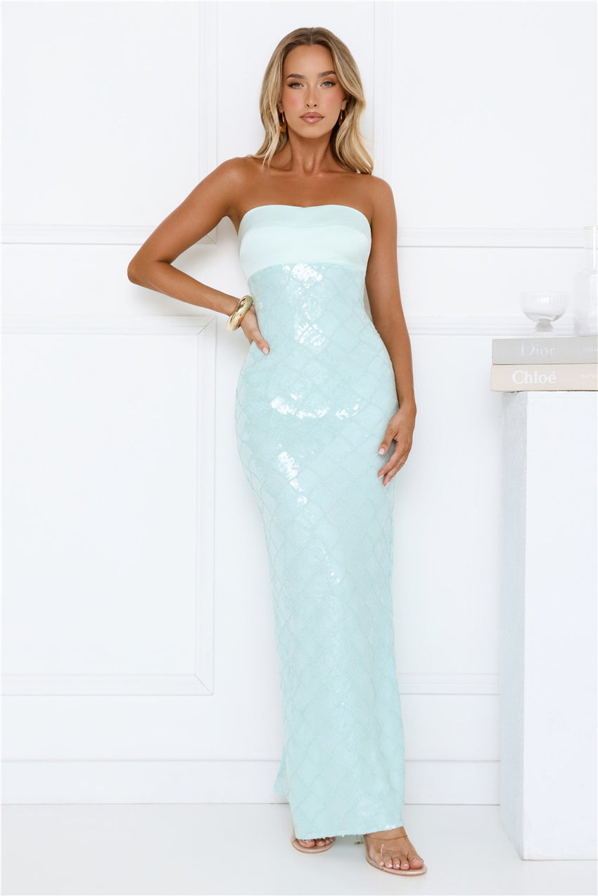 Saltwater Siren Strapless Sequin Maxi Dress Mint