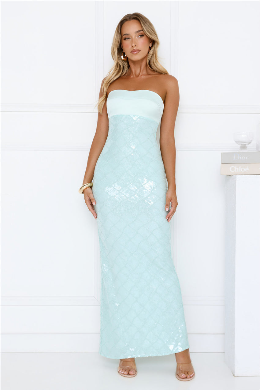 Saltwater Siren Strapless Sequin Maxi Dress Mint