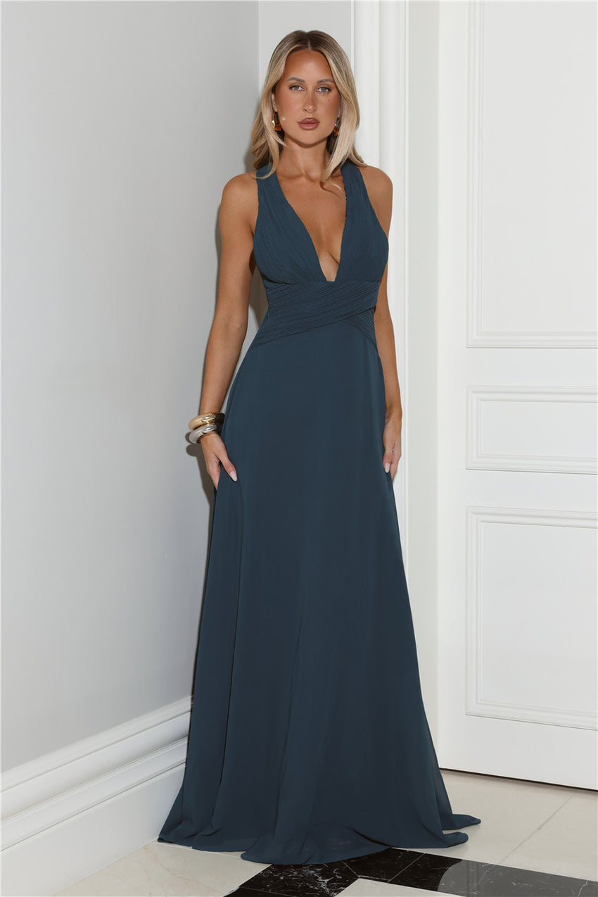 Crush Energy Halter Maxi Dress Deep Teal