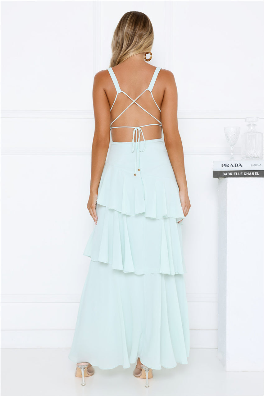 Goddess Glamour Tiered V-Neck Maxi Dress Mint