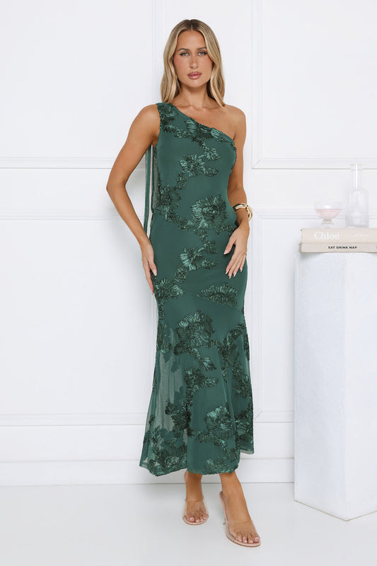 Tender Muse One Shoulder Maxi Dress Teal