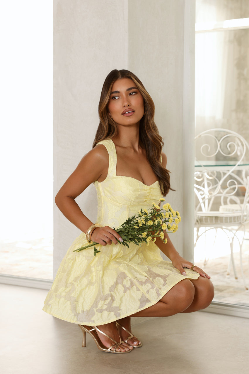 Sweetheart Textured Fit And Flare Mini Dress Yellow