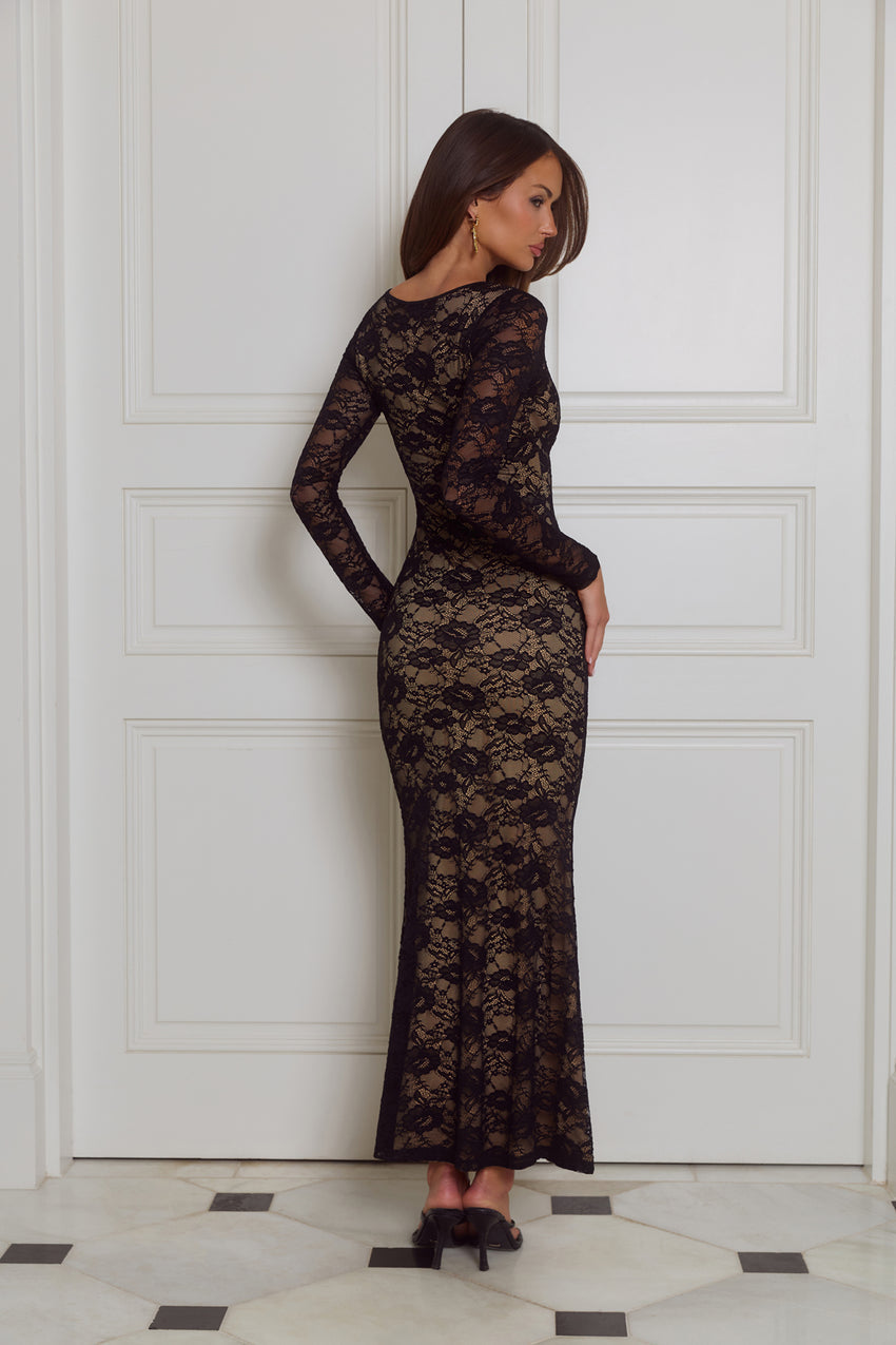 Enchanted Allure Lace Long Sleeve Maxi Dress Black