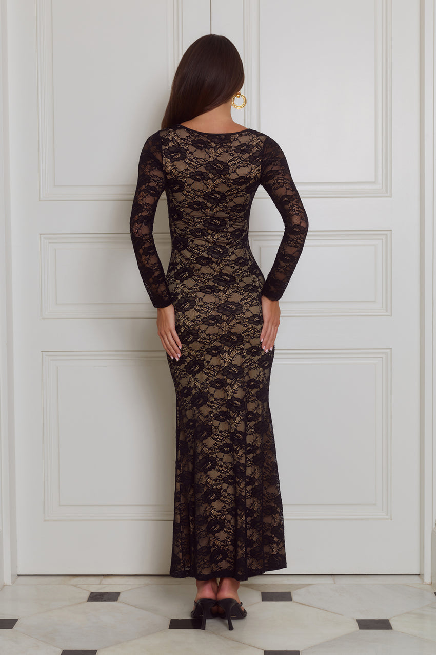 Enchanted Allure Lace Long Sleeve Maxi Dress Black
