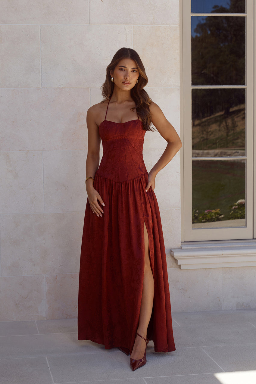 Starlet Status Satin Maxi Dress Wine