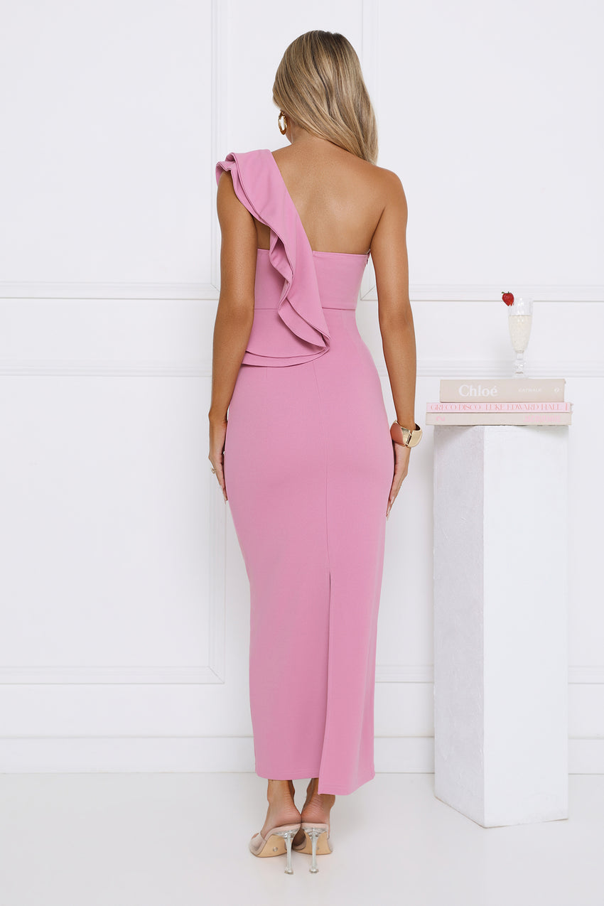 City Girl Energy One Shoulder Maxi Dress Pink