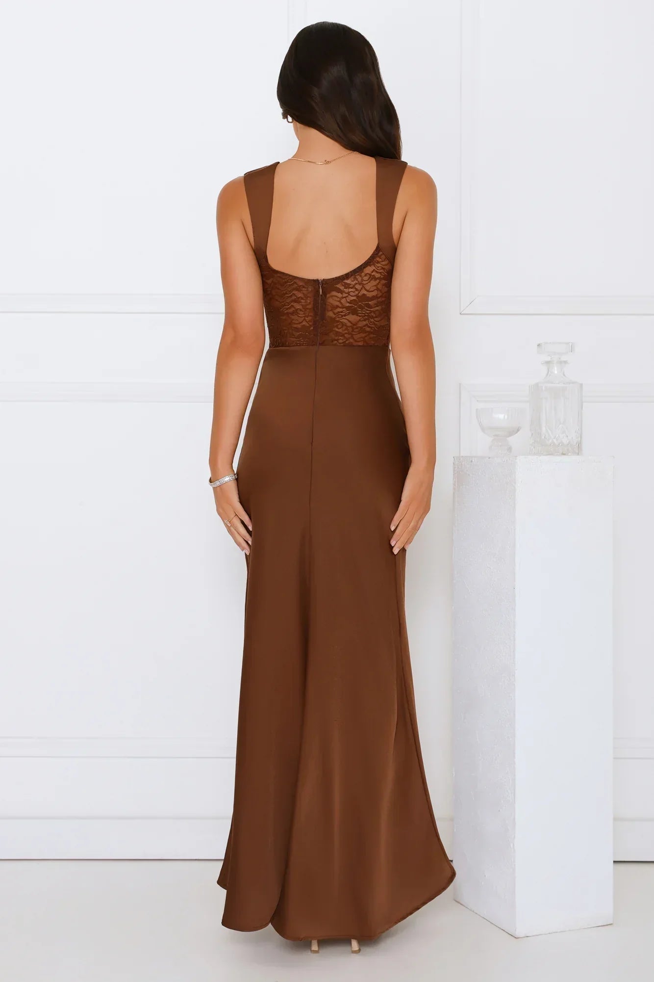 Permission To Party Satin Maxi Dress Brown