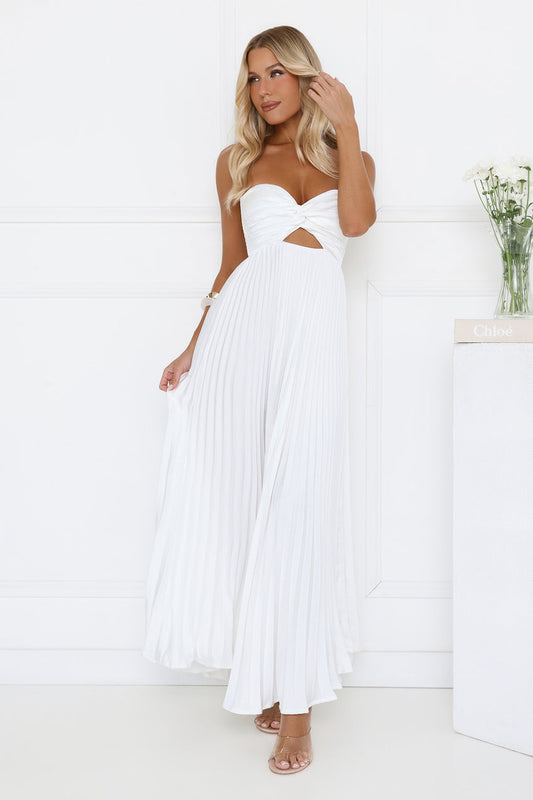 Dance Floor Darling Pleated Strapless Maxi Dress White