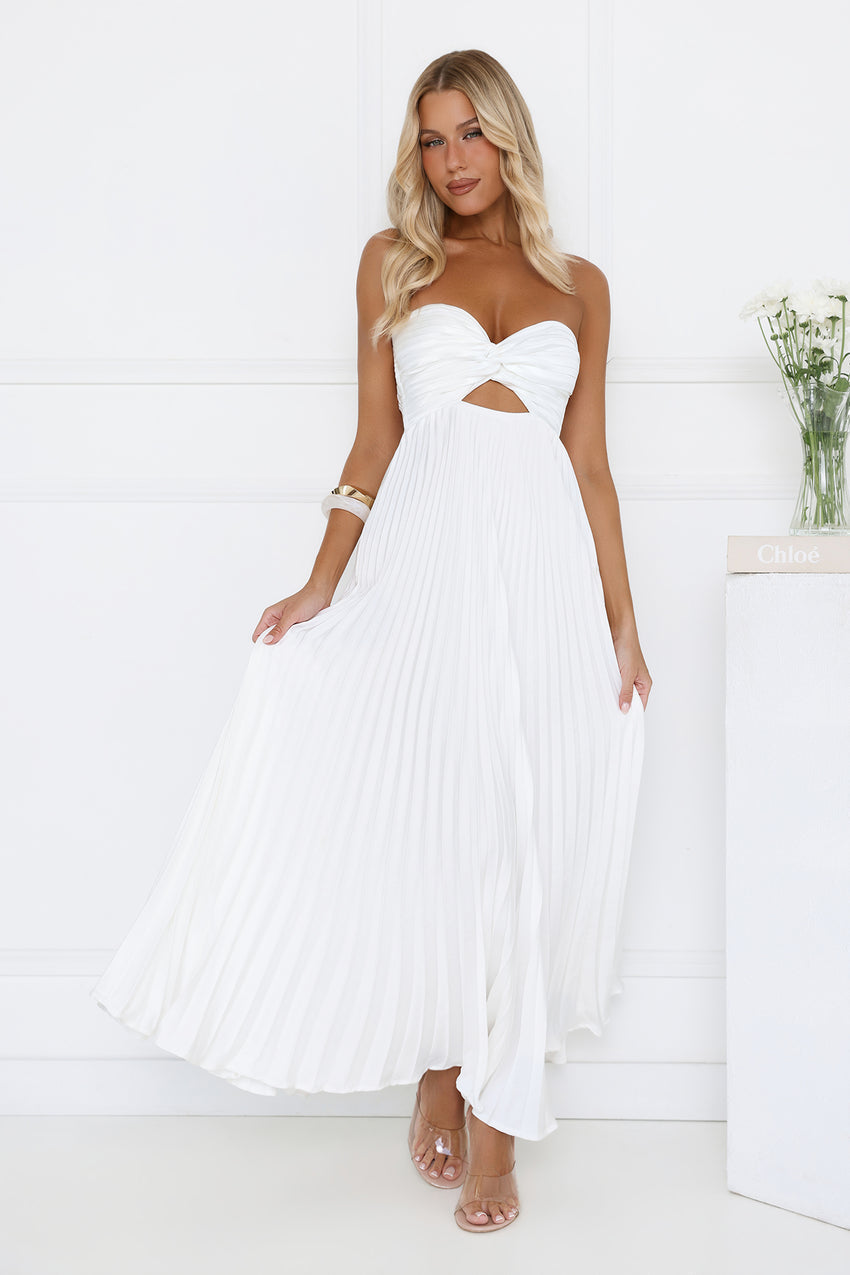 Dance Floor Darling Pleated Strapless Maxi Dress White