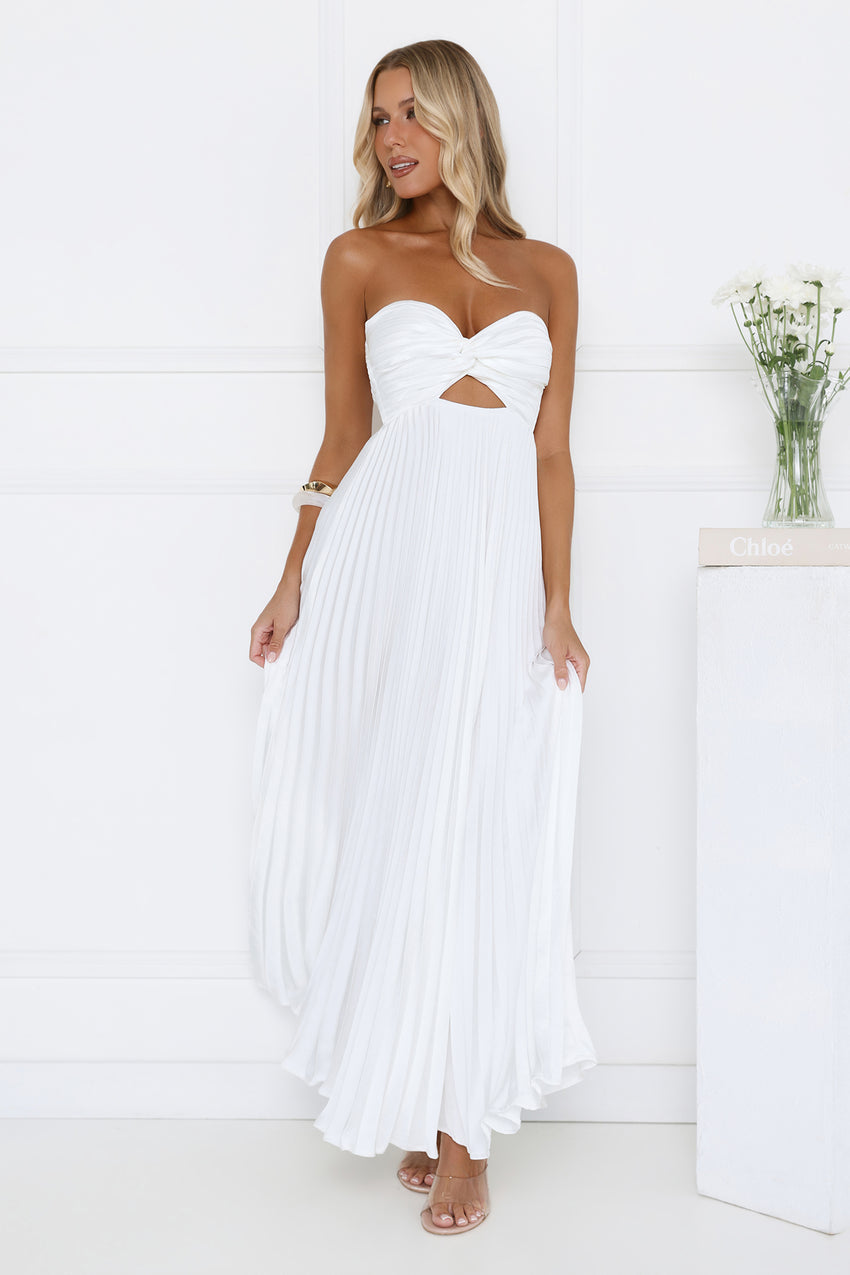 Dance Floor Darling Pleated Strapless Maxi Dress White