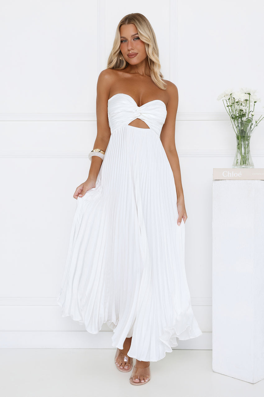 Dance Floor Darling Pleated Strapless Maxi Dress White