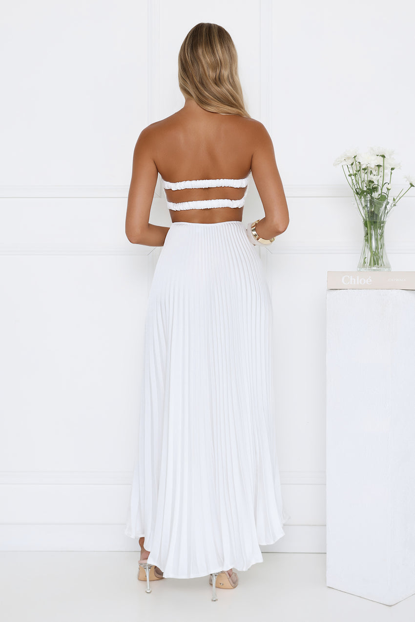 Dance Floor Darling Pleated Strapless Maxi Dress White