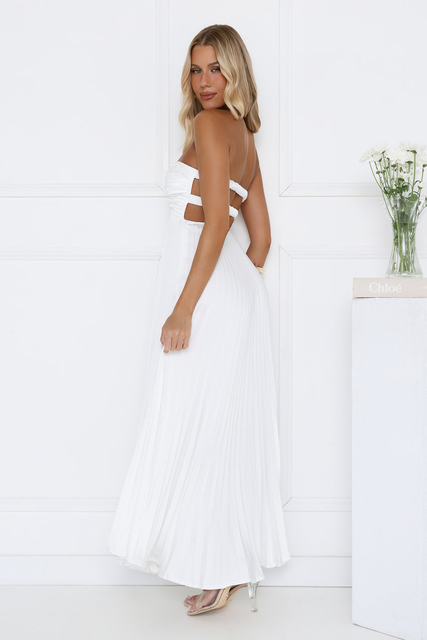 Dance Floor Darling Pleated Strapless Maxi Dress White
