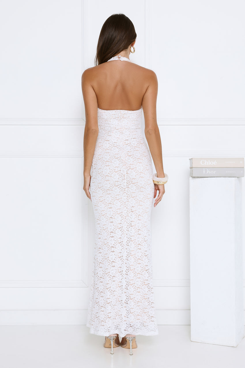 Delicate Daydream Halter Lace Maxi Dress White