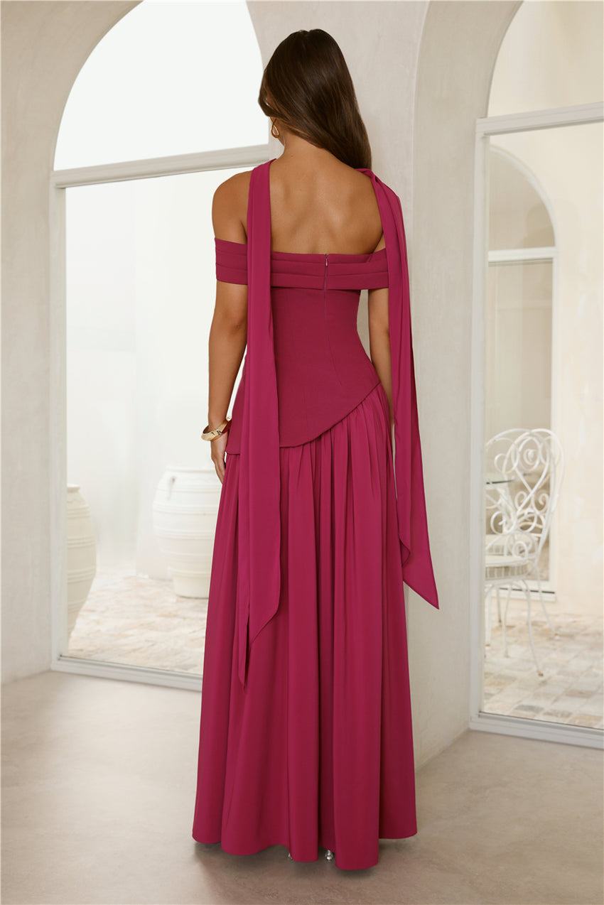 Midnight Elegance Off Shoulder Maxi Dress Magenta