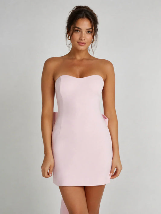 Meredith Strapless Bow Mini Dress - Blush Pink