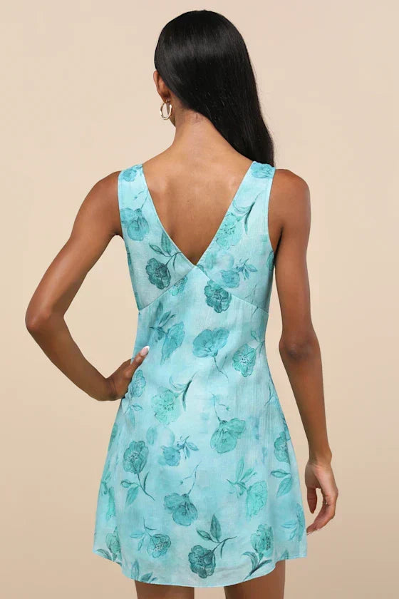 Jaziel Ivory Floral Sleeveless Mini Dress
