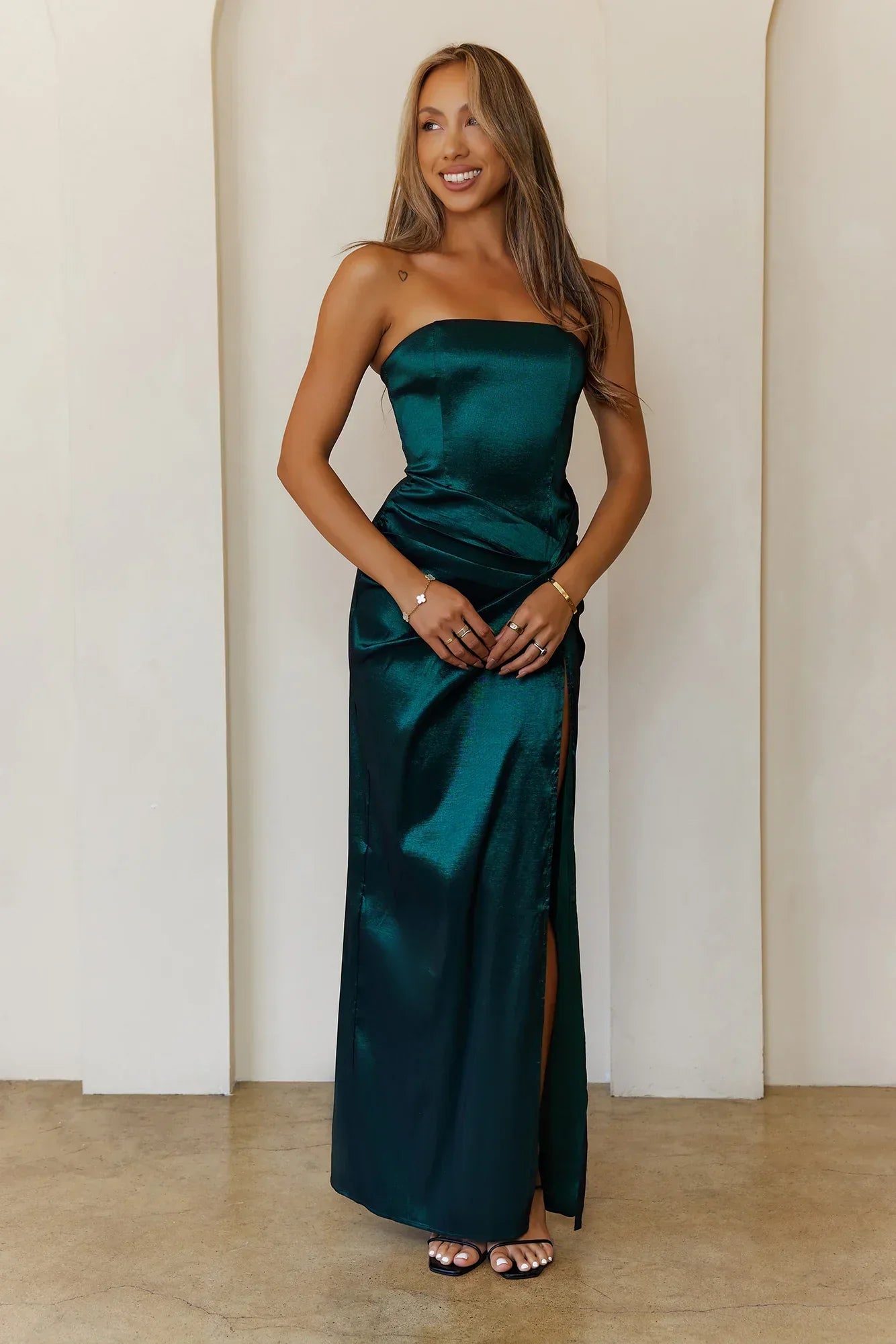 Soulmate Magic Strapless Satin Maxi Dress Green