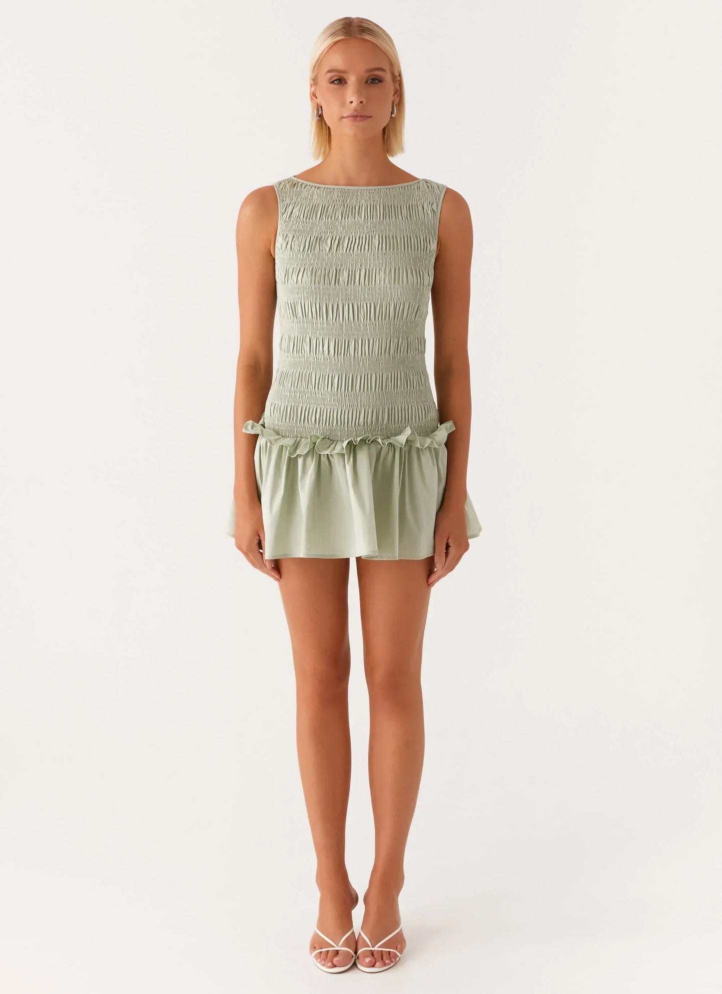 Garden Kisses Shirred Mini Dress - Sage