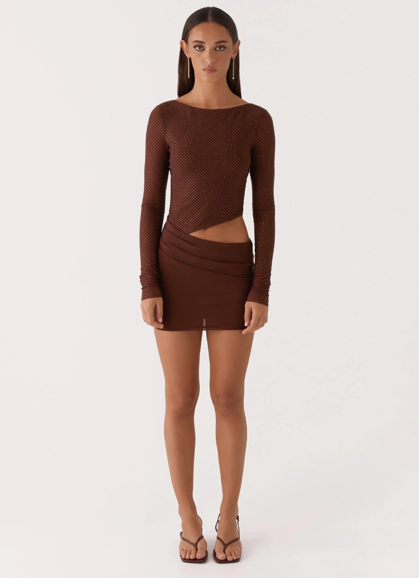 Catch The Night Sequin Mini Dress - Chocolate