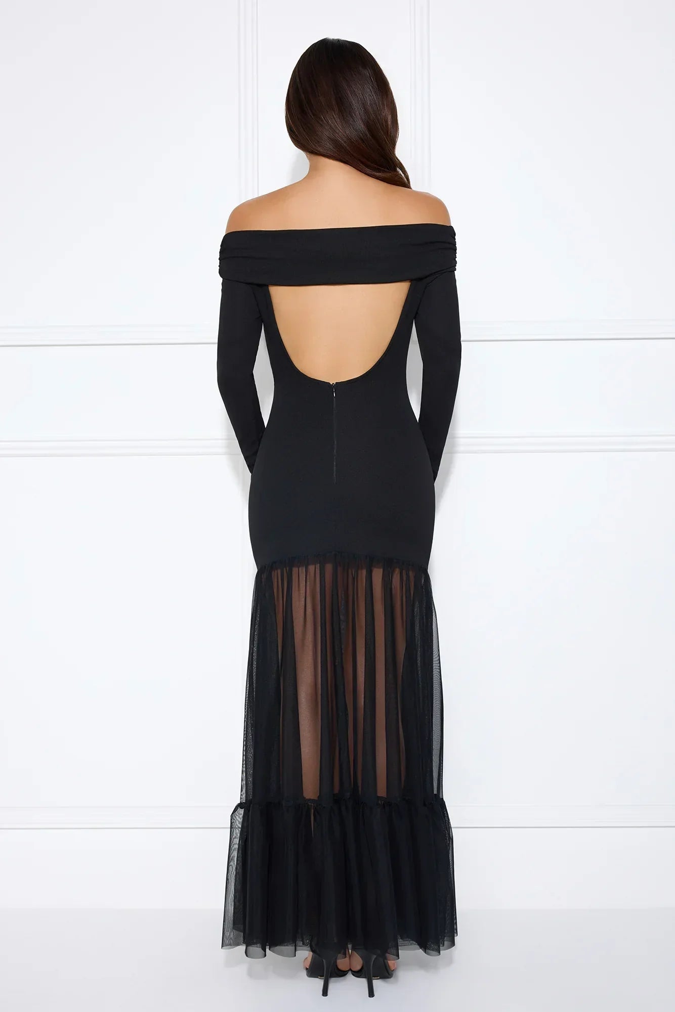 Captivating Gaze Off Shoulder Maxi Dress Black