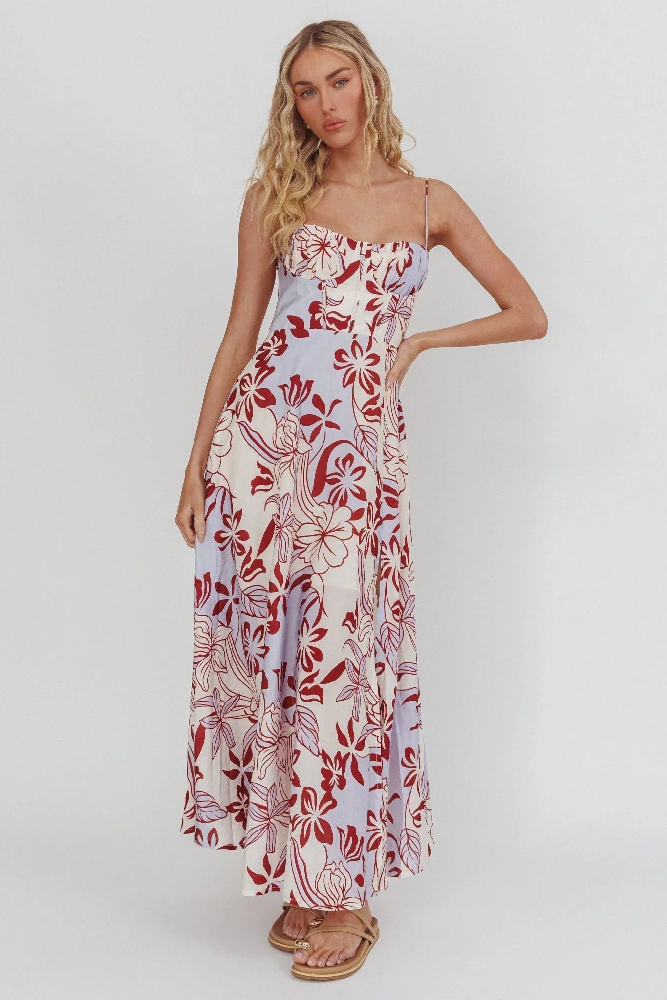 Echoes A Line Midi Dress Floral Purple