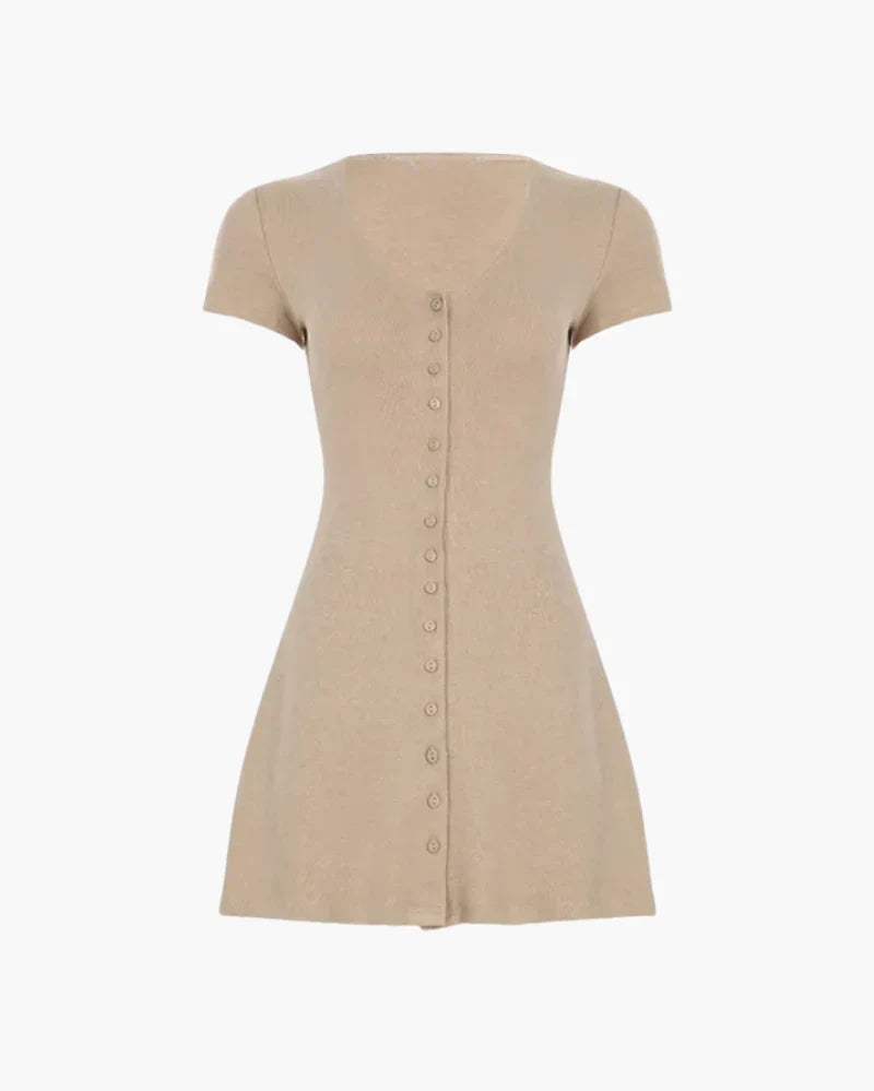 Duttini | Ribbed Contour Buttoned Mini Dress