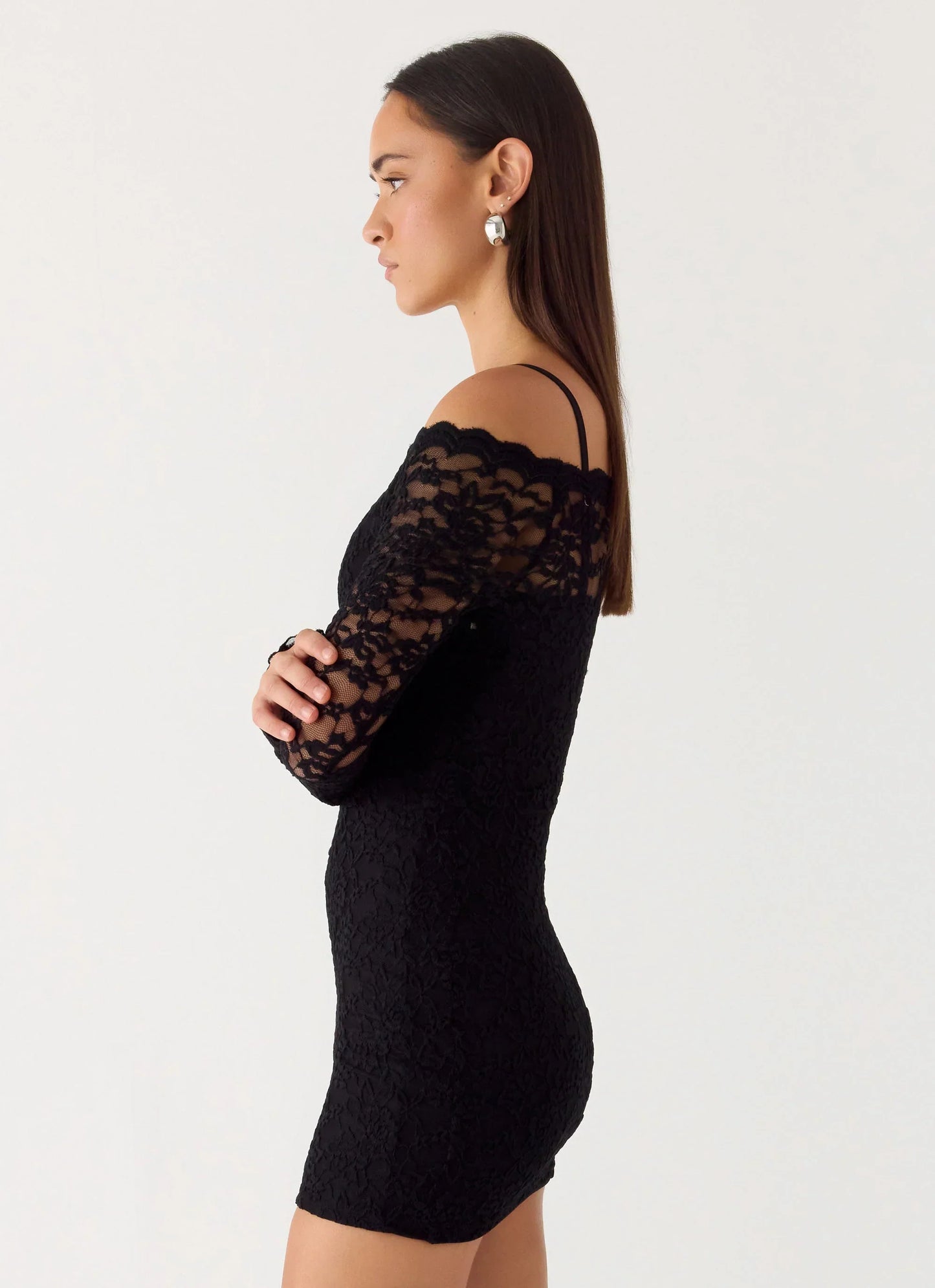 Just This Once Lace Mini Dress Black