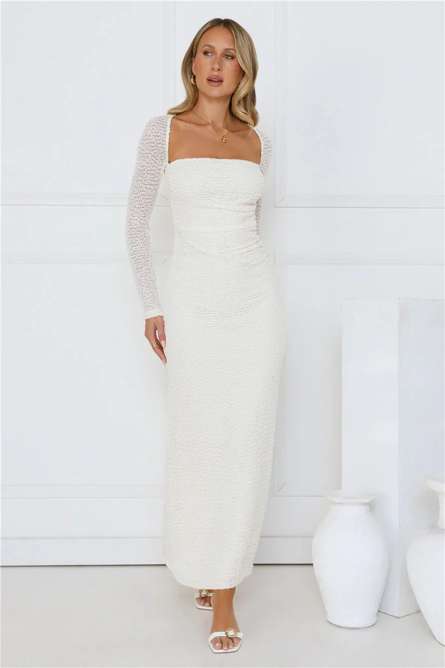 Hot Girl Habits Long Sleeve Maxi Dress Beige