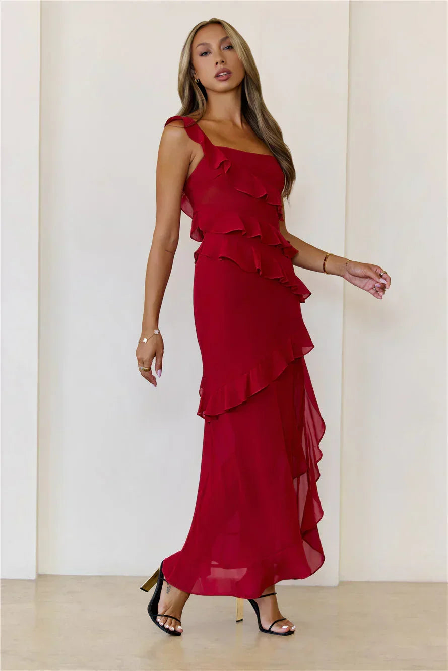 Out Late Look Great One Shoulder Maxi Dress Red